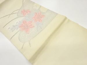 絽曲線に花々模様織出し名古屋帯